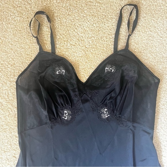 Vintage 60s Black Full Slip Dress Small Nylon USA Lace Edge & Front Hearts‎ - Picture 3 of 8